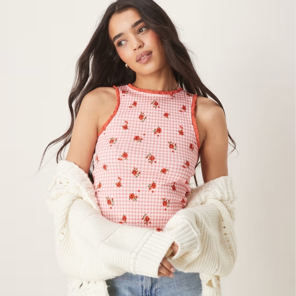 Floral Pink Gingham Women's Top